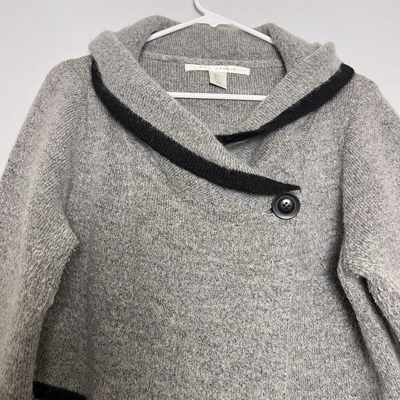 Max Studio Women's Wool Blend One Button Shawl Neck Cardigan Gray Black Sz L - Picture 6 of 11